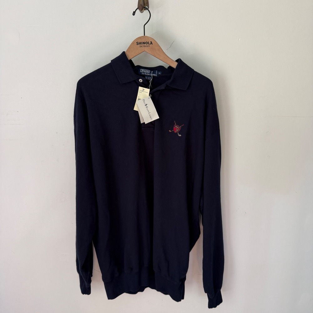 Vintage Polo Ralph Lauren Navy Blue Golf Crest Sweatshirt XL NWT Deadstock 90s